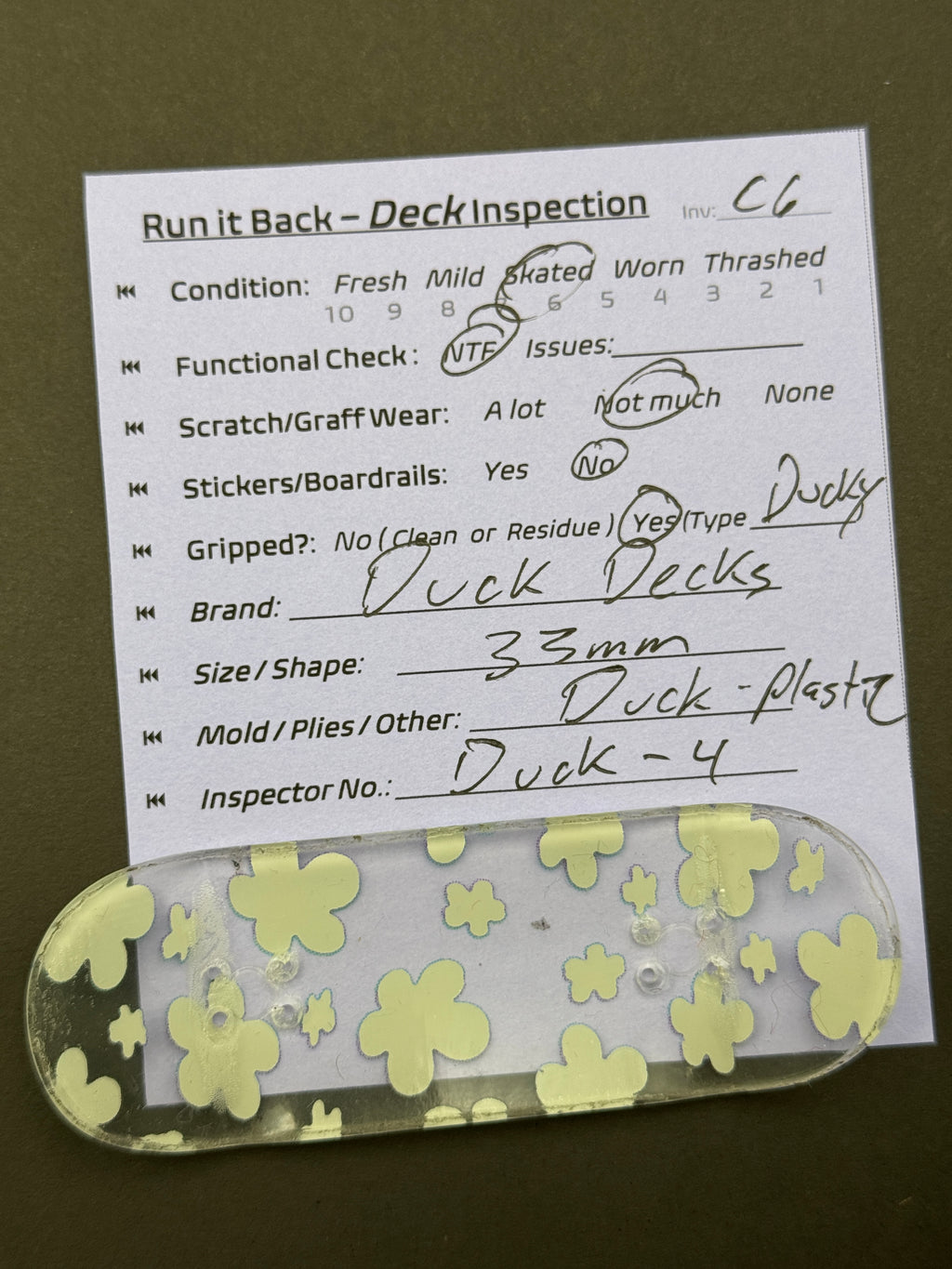 Duck Decks 33mm Duck-Plastic - Skated (C6)