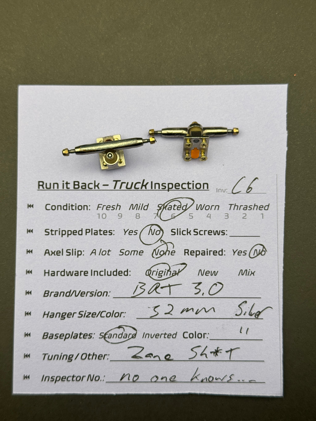 BRT 3.0 32mm Silver w/ Zanesh*ts - Skated