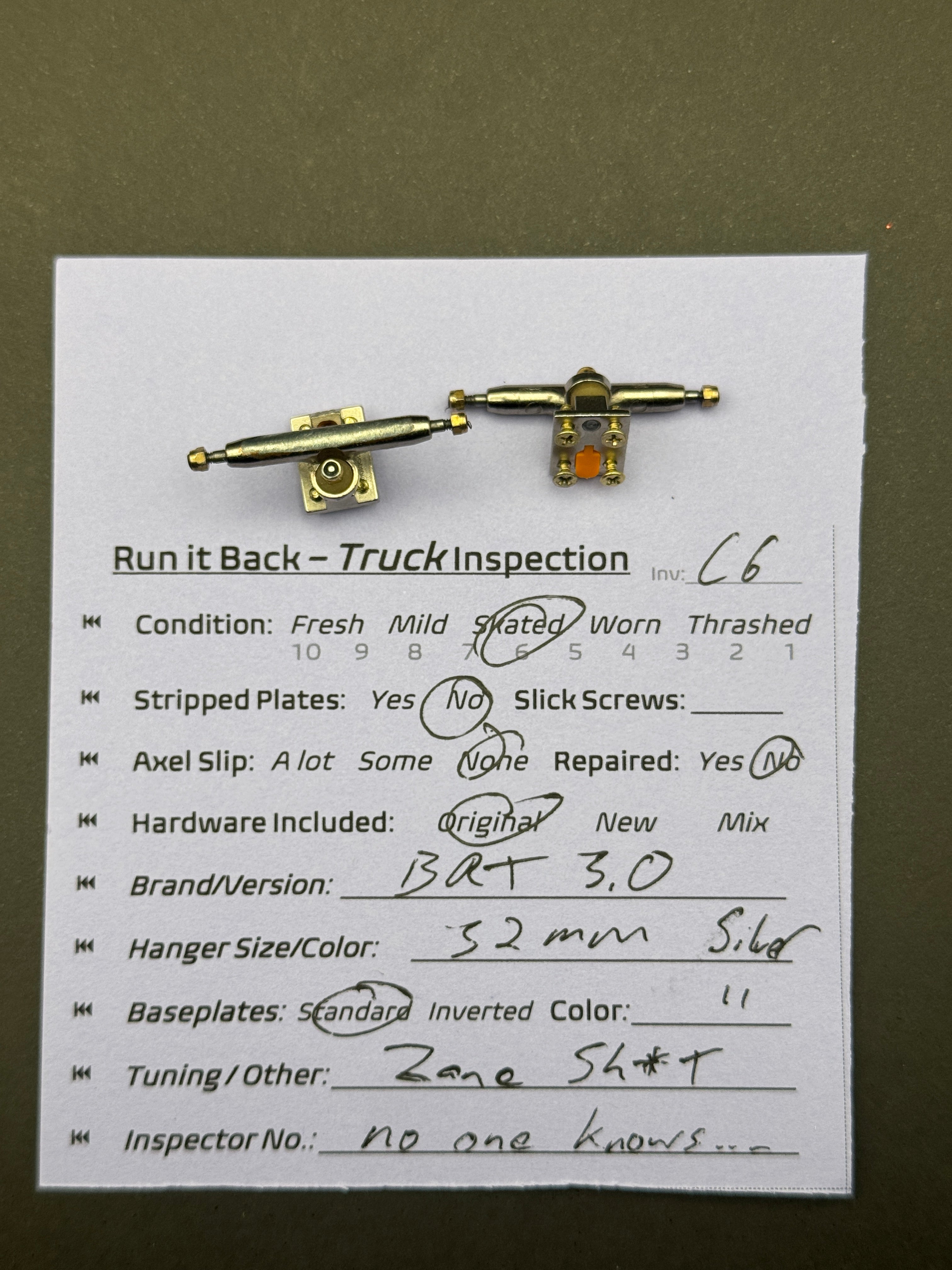 BRT 3.0 32mm Silver w/ Zanesh*ts - Skated