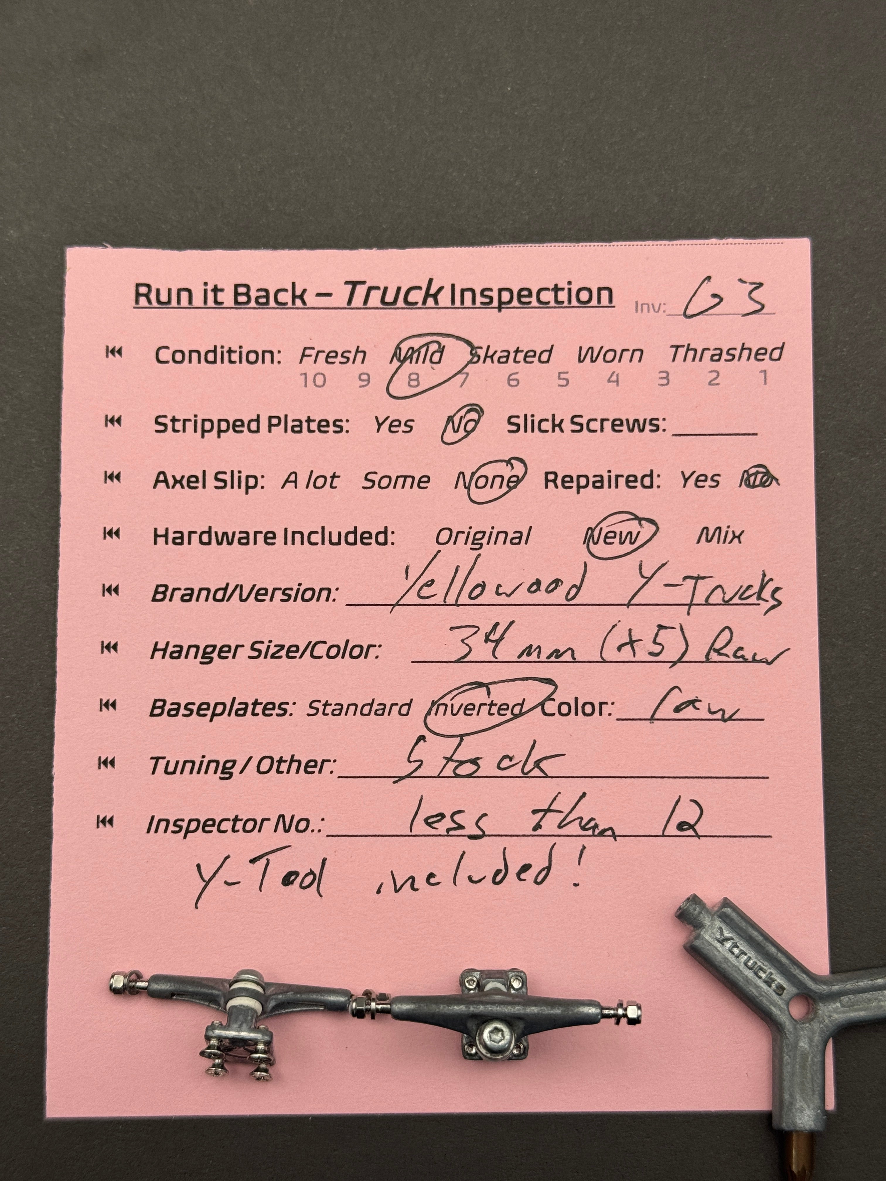 Yellowood Y-Trucks 34mm (X5) Raw w/ Y-tool - Mild