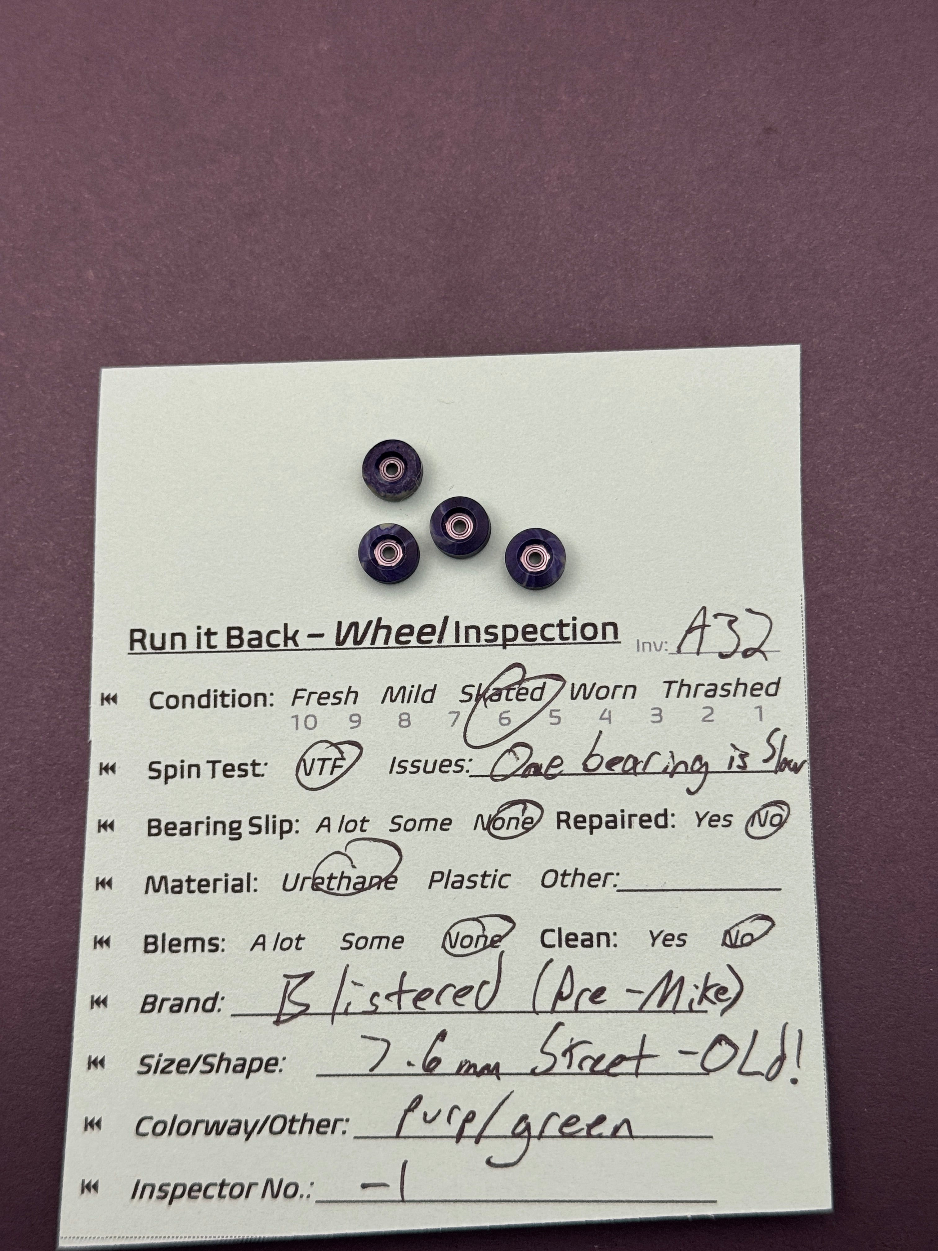 Blistered (Pre-Mike) 7.6mm Street OLD Purple/Green - Skated