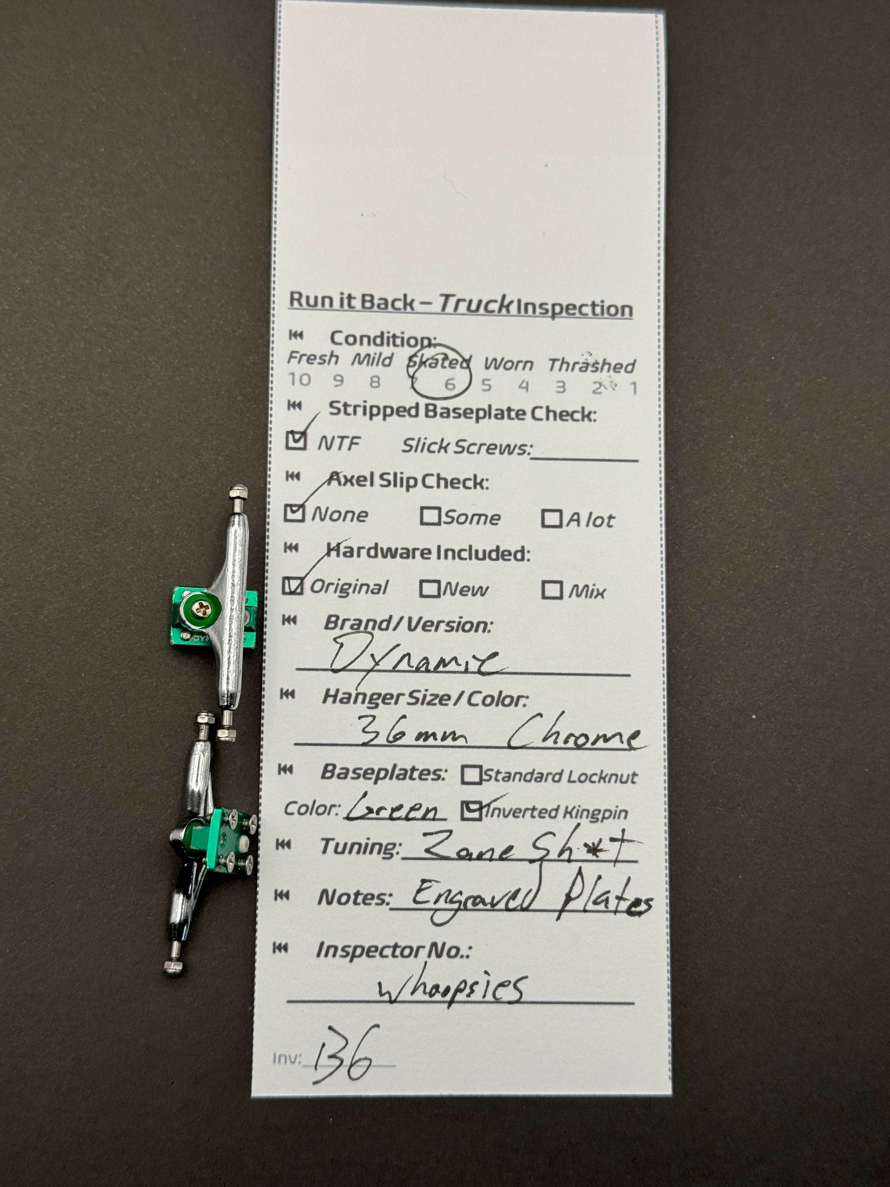Dynamic 36mm Chrome/Green w/ Zanesh*ts - Skated