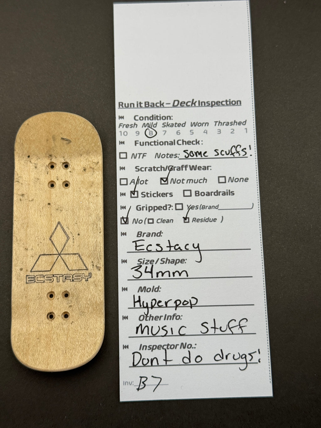 Ecstasy 34mm Hyperpop - inspection card