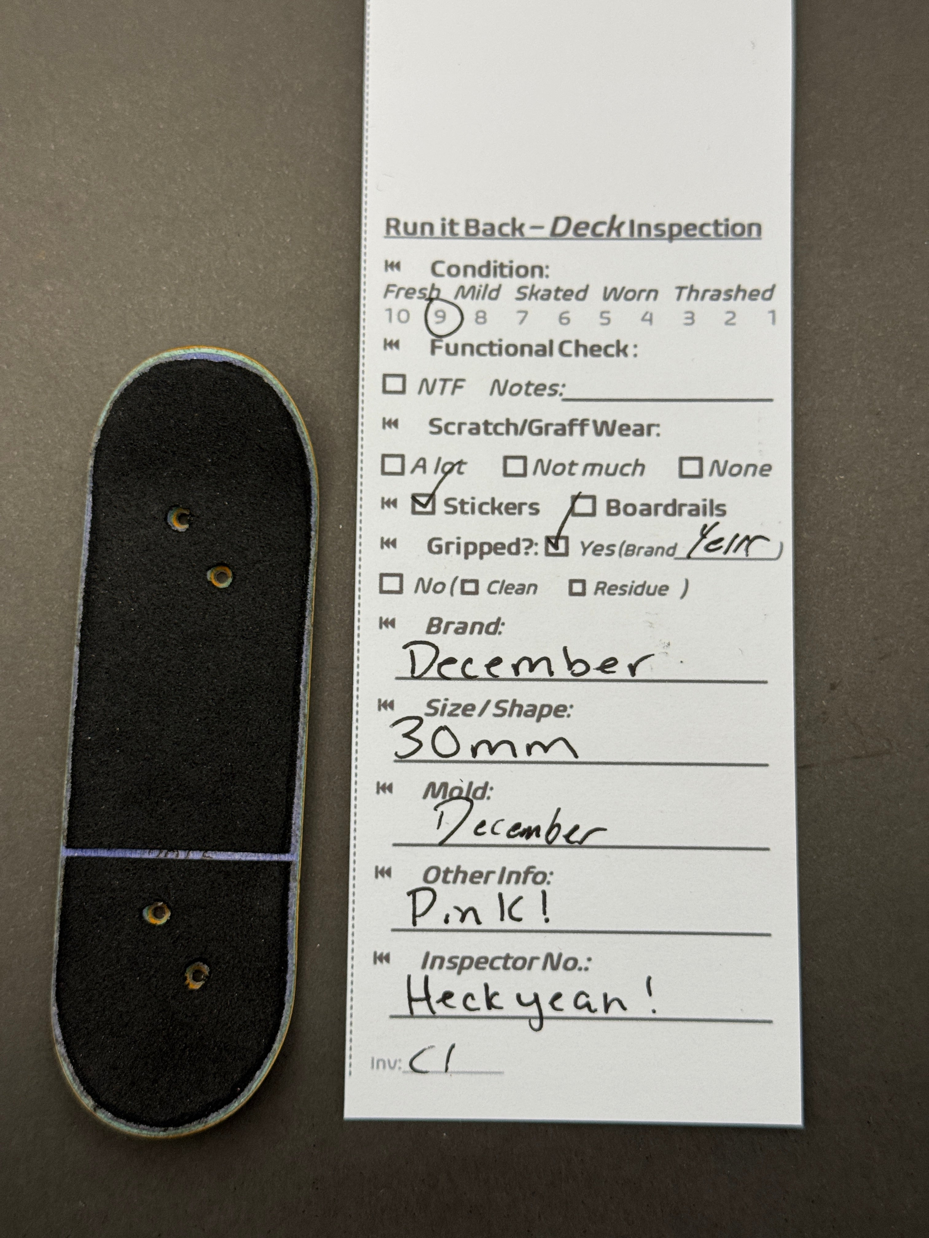 December 30mm December - inspection card