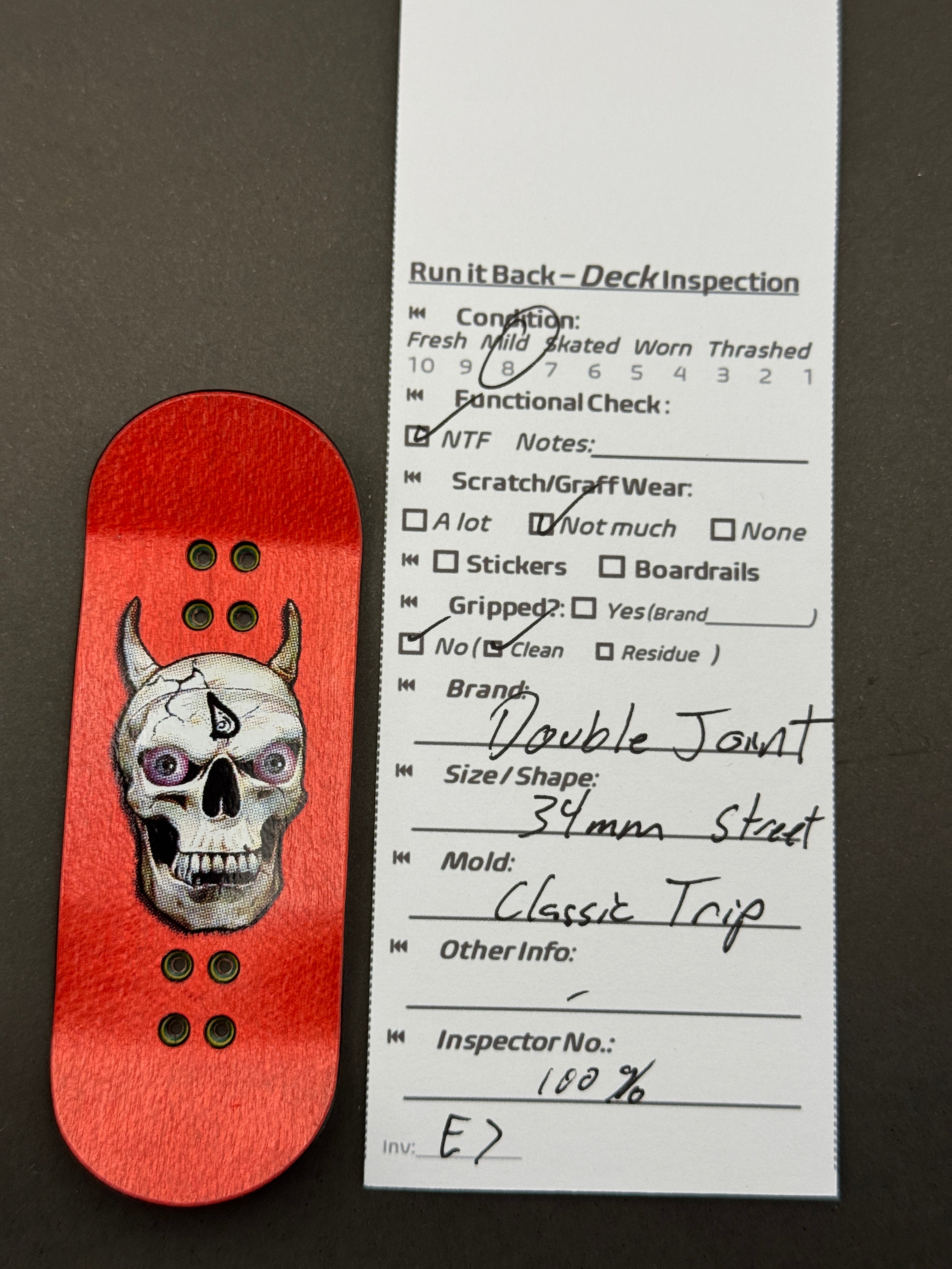 Double Joint 34mm Street Classic Trip - inspection card