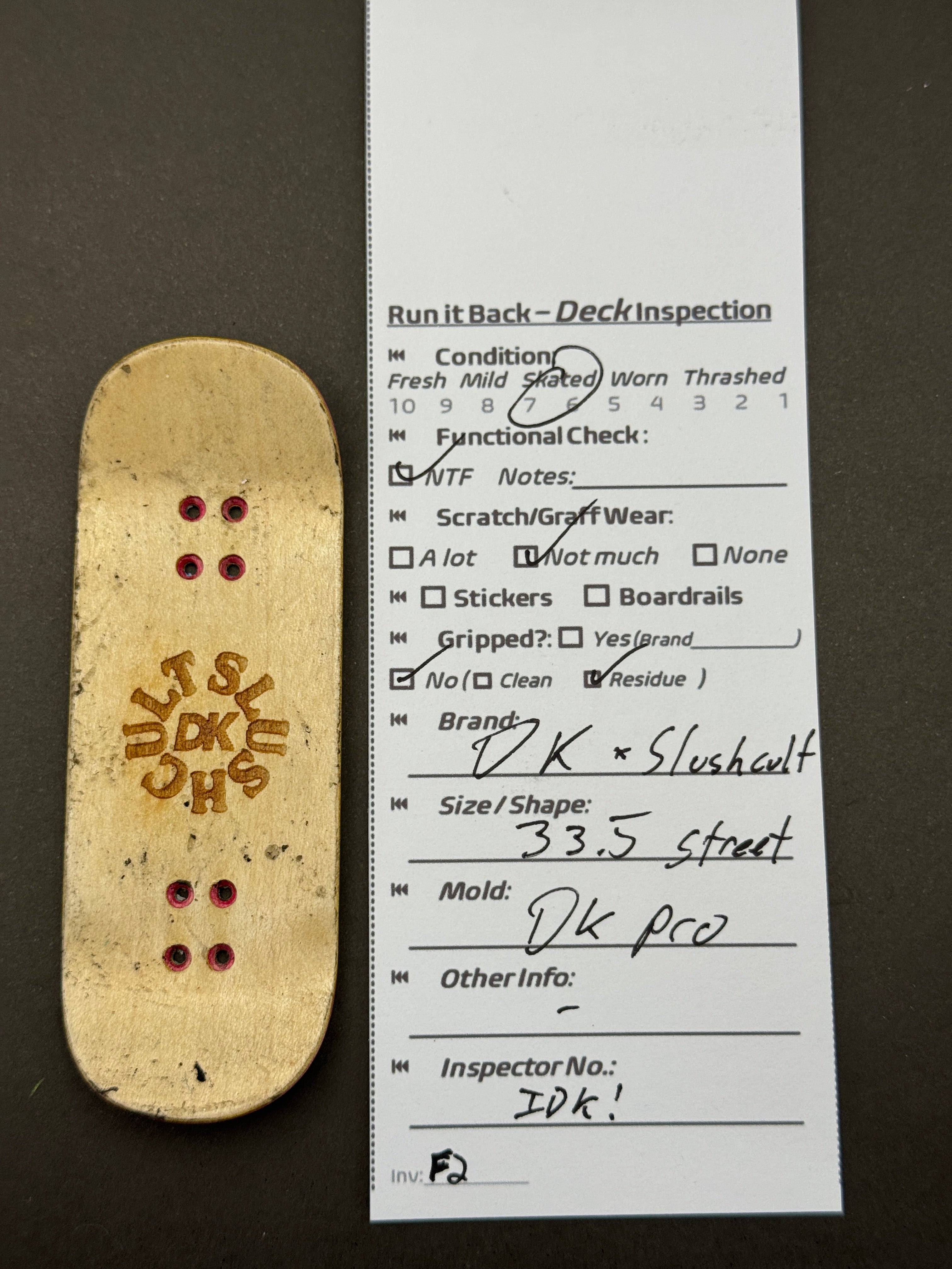 DK x Slushcult 33.5mm Street DK Pro - inspection card