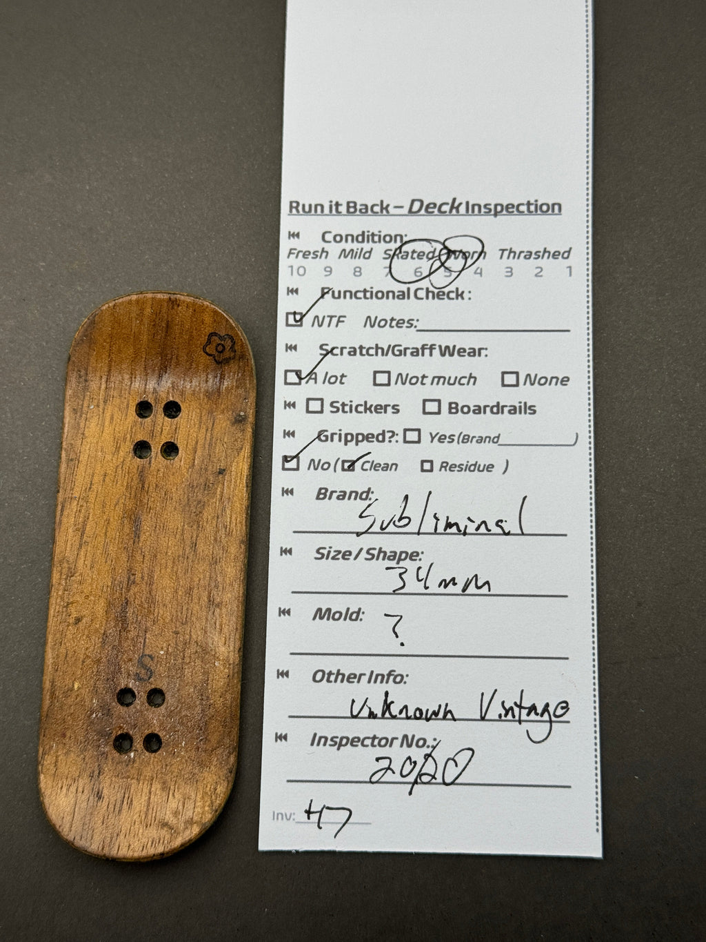 Subliminal 34mm - inspection card