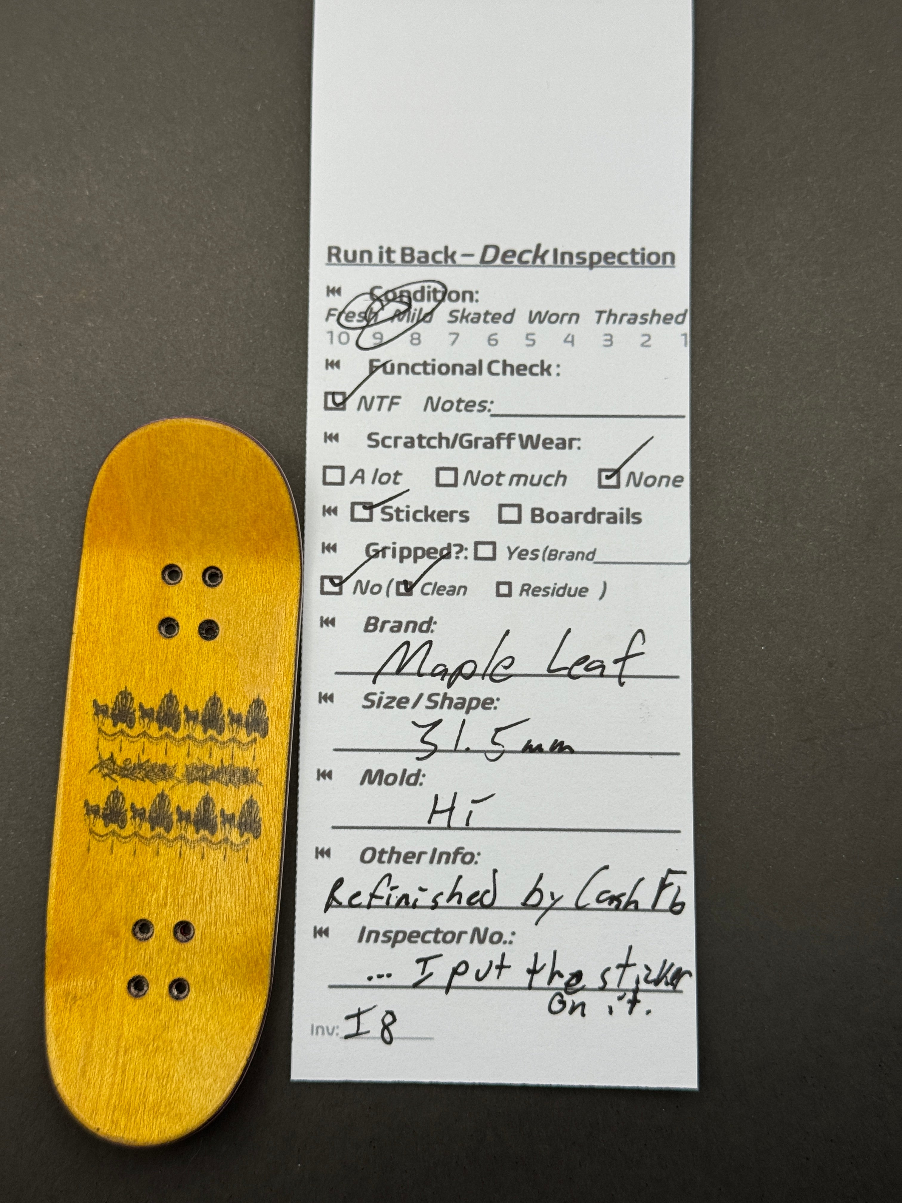 Maple Leaf 31.5mm Hi - inspection card