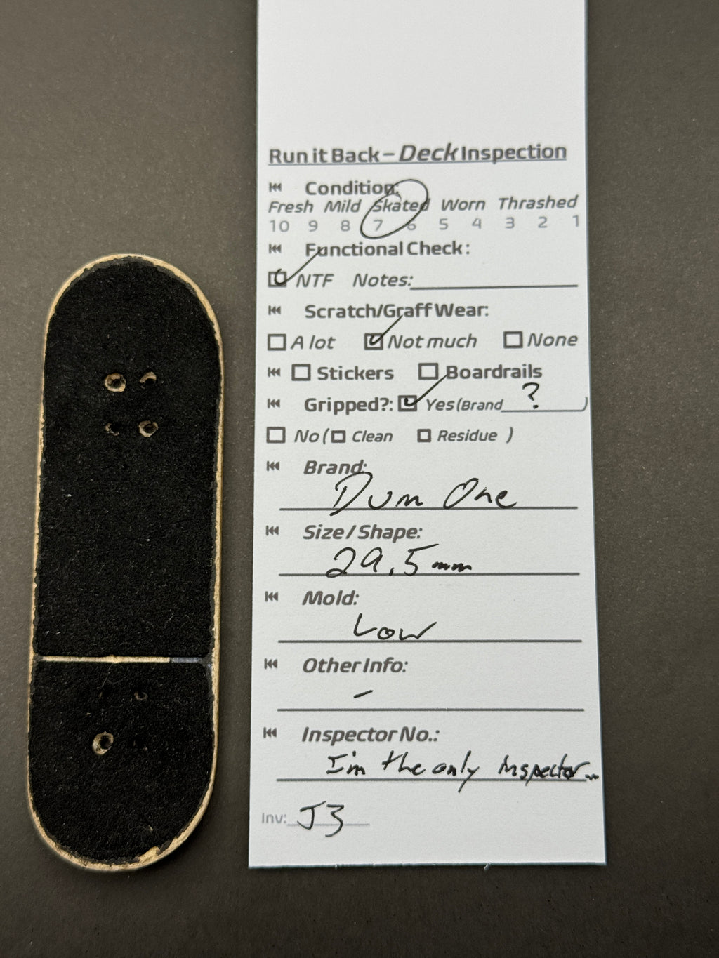 Dum One 29.5mm Low - inspection card