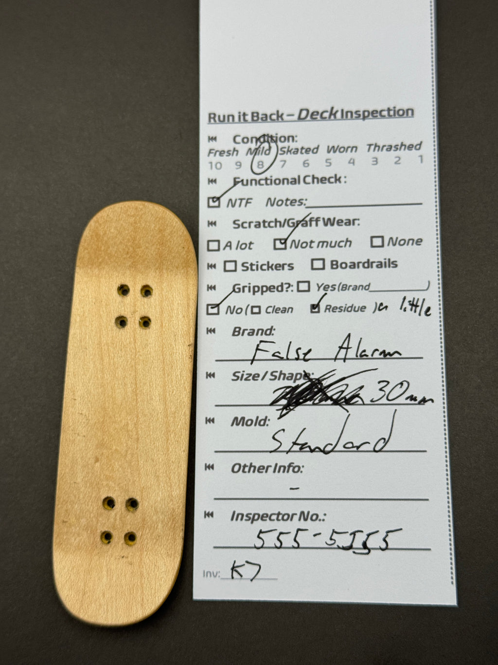 False Alarm 30mm Standard - inspection card