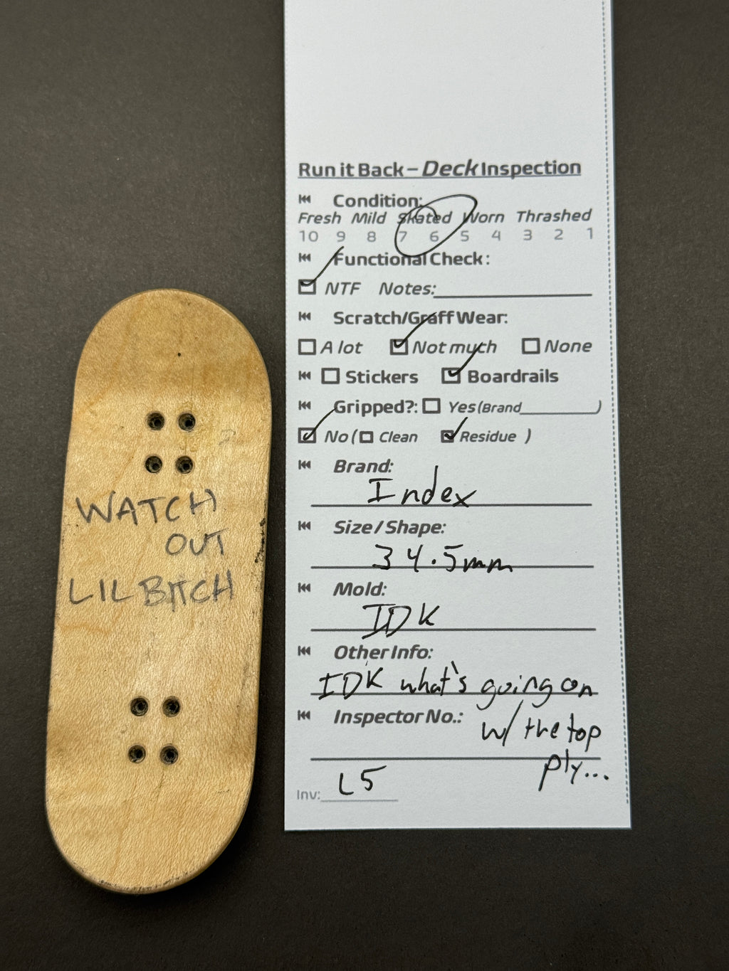 Index 34.5mm IDK - inspection card